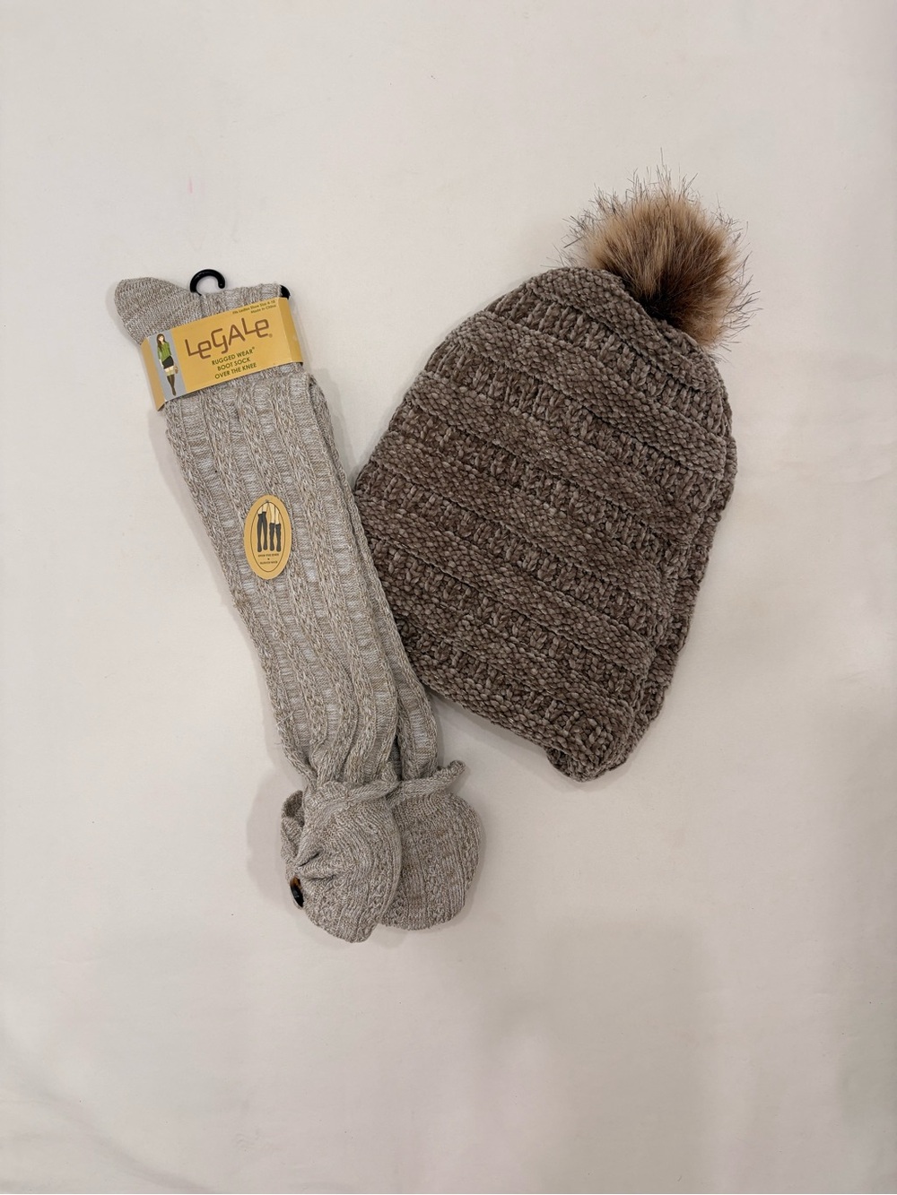 BearPaw Brown Beanie and Brown Over The Knee Boot Socks Bundle